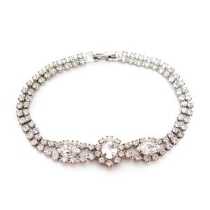 EISENBERG ICE Vintage Designer Signed Clear CRYSTAL Rhinestone Silver Bracelet